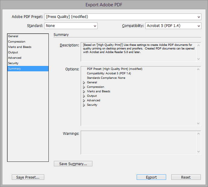 Adobe InDesign (CS5) EXPORT to PDF