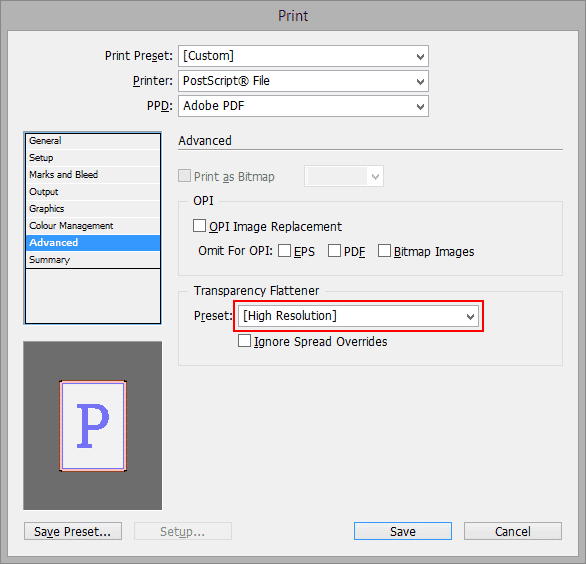 Adobe InDesign (CS5) PRINT to PS (PostScript)